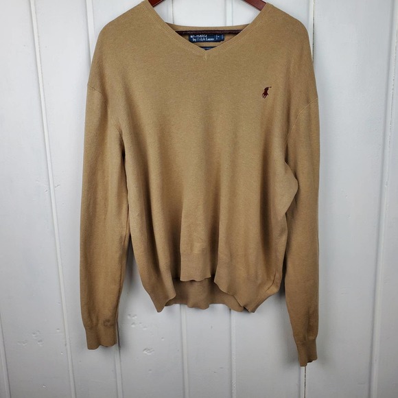 Polo Ralph Lauren Other - Polo Ralph Lauren Men's XL Tan Pima Cotton V Neck Pullover Sweater